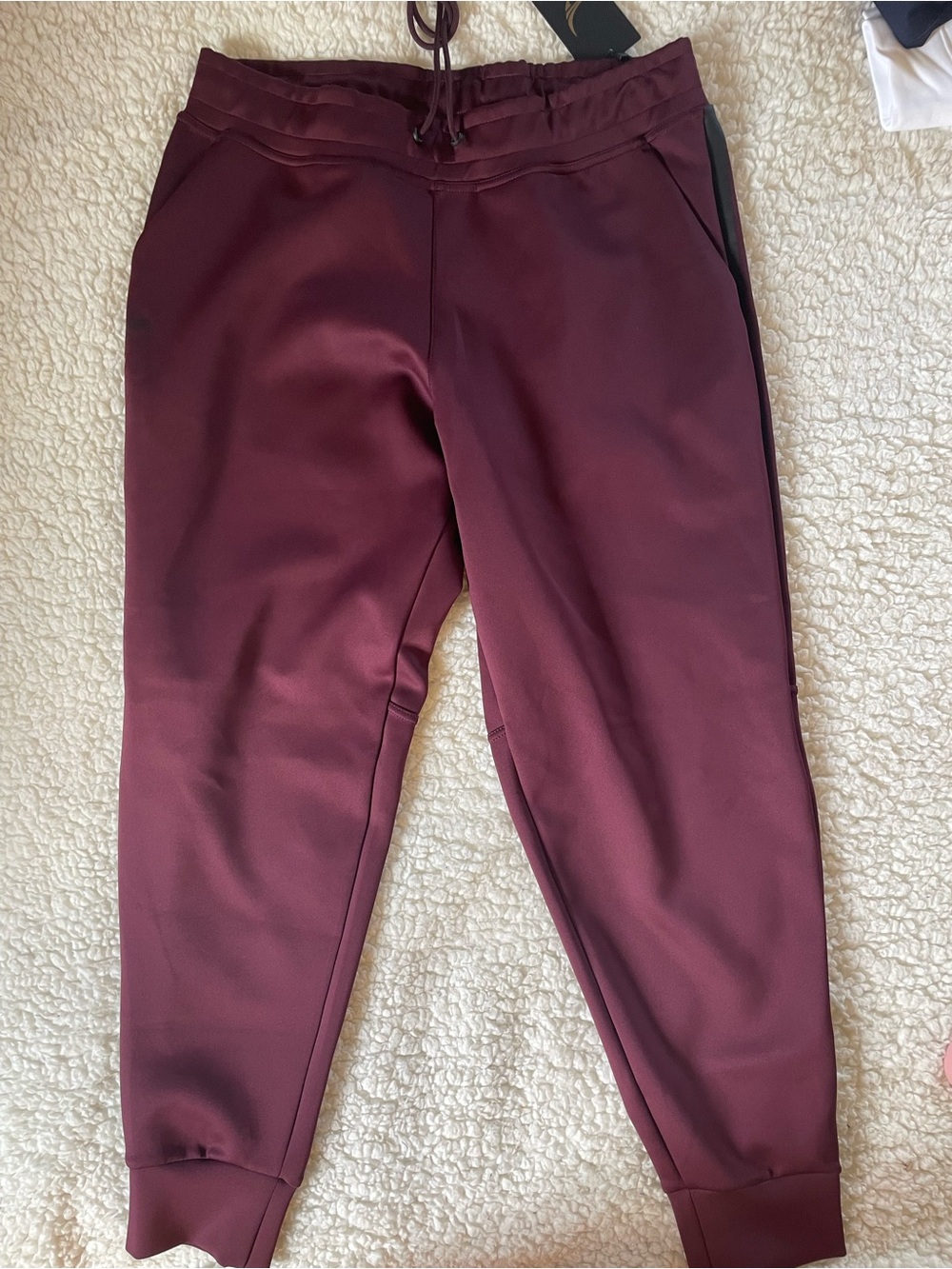 Women's Burgundy Jogger Track Pants with Drawstring Waist